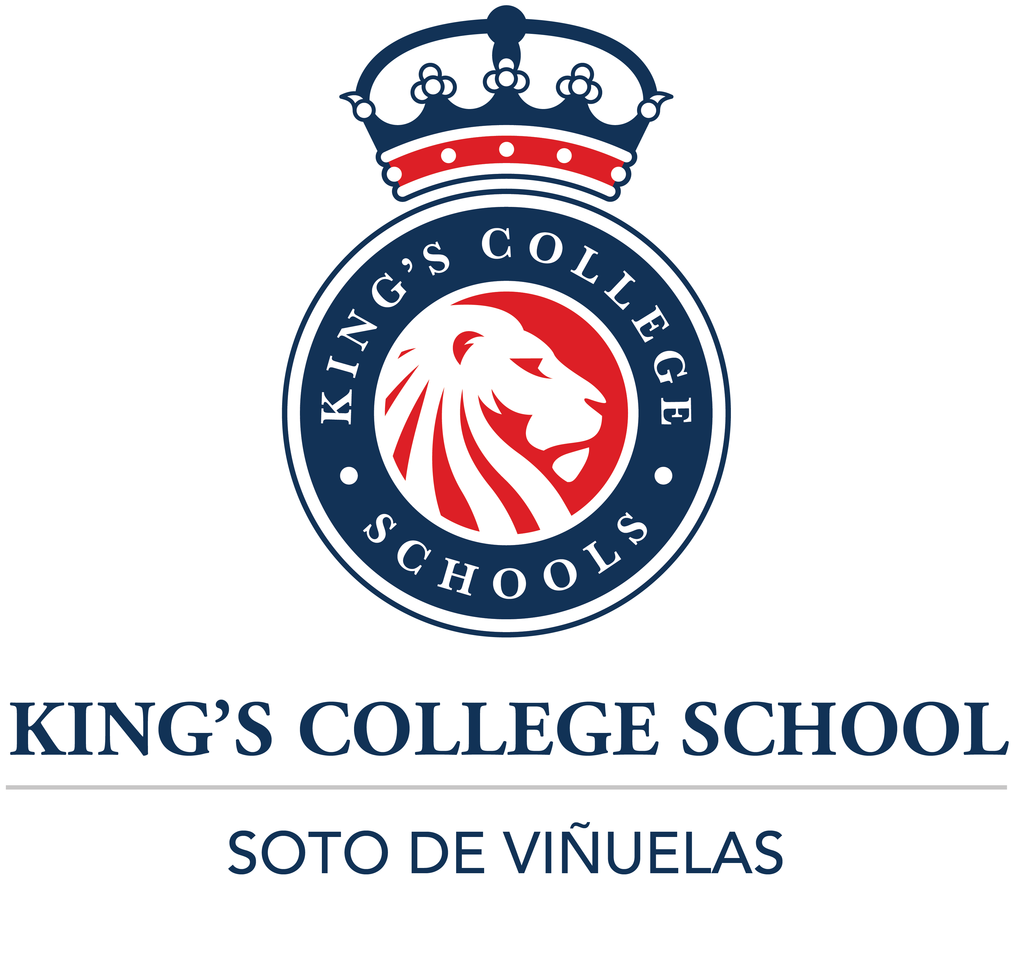 King’s College School Soto de Viñuelas official logo featuring a crowned lion emblem in red and blue – British international school in Madrid offering high-quality UK curriculum education.